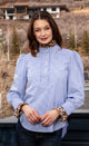 Blue Striped Puffed Sleeve Cheetah Collar & Cuff Shirt