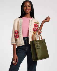 Blanket Stitch Border Cardi Coat Floating Floral