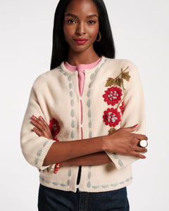 Blanket Stitch Border Cardi Coat Floating Floral