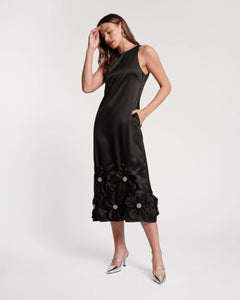 Francesca Maxi Dress w/Flowers Floral Satin Poly Satin Black