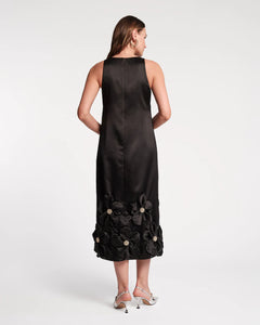 Francesca Maxi Dress w/Flowers Floral Satin Poly Satin Black