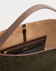 Hunter Suede Italian Leather Hobo Tote - Olive