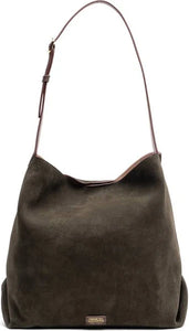 Hunter Suede Italian Leather Hobo Tote - Olive