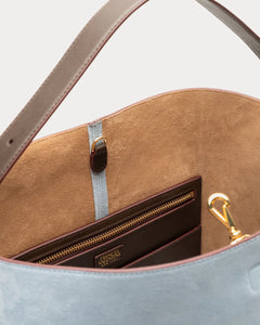 Hunter Suede Italian Leather Hobo Tote - Light Blue
