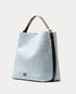 Hunter Suede Italian Leather Hobo Tote - Light Blue
