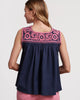Jess Floral Embroidery Top - Navy