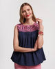 Jess Floral Embroidery Top - Navy