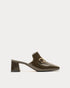 Natty Mule w/Heel Snake Emboss Leather - Olive