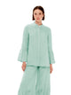 Mandarin Neck Linen Shirt with Ruffle Sleeves