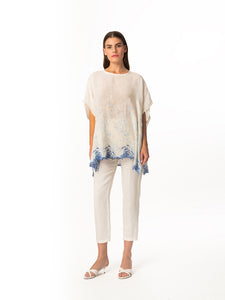 Linen Gauge Blouse with Embroidery
