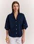 Lillian Elbow Sleeve Eyelet Shirt = Navy