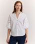Lillian Elbow Sleeve Eyelet Shirt - White