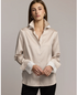 Long Sleeve Cotton Satin Blouse w/Lace Cuff - Champagne