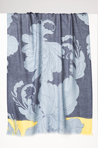 Scroll Floral Print Scarf - Indigo Multi
