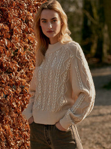 Multicolor Cable Sweater with Hand Enbroidery