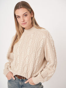 Multicolor Cable Sweater with Hand Enbroidery