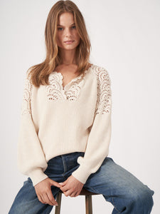 Cotton Sweater with Crochet Details