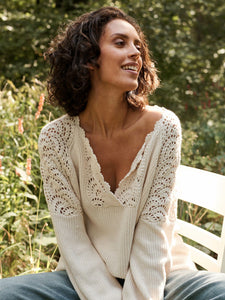 Cotton Sweater with Crochet Details
