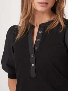Henley Top with Puff Sleeves