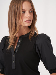Henley Top with Puff Sleeves