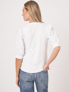 Henley Top with Puff Sleeves - White