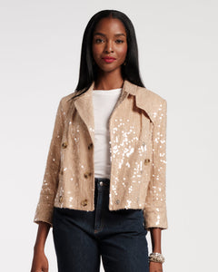 Sequin Moto Jacket Sequin Cotton Twill Champagne