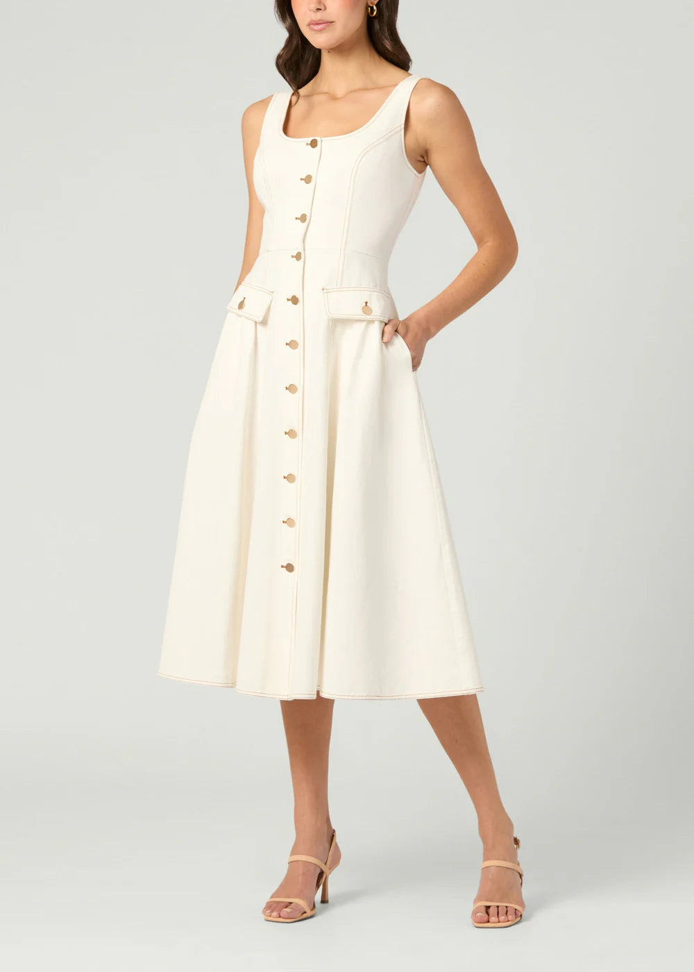 Belle Denin Dress - Ivory - FINAL SALE Windswept Clothiers Belle Denin Dress - Ivory - FINAL SALE Windswept Clothiers