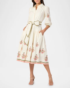 Paisley Embroidered Cotton Midi Shirtdress