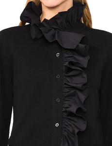 Button Down Top with Woven Ruffle Neck & Placket Trim